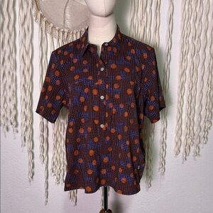 Womens NWT REI Rusty Brown Purple Printed Short Sleeve Sunshirt Large